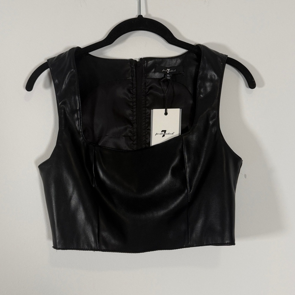 NWT 7 For All Mankind Faux Leather Crop Top - Picture 9 of 11
